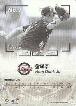 2017 SCC KBO League - Facsimile Auto #SCC-01-DS10/SN Deok-Ju Ham Back
