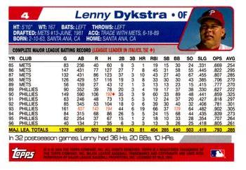 2004 Topps Retired Signature Edition #4 Lenny Dykstra Back