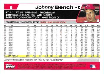 2004 Topps Retired Signature Edition #5 Johnny Bench Back