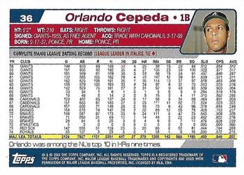 2004 Topps Retired Signature Edition #36 Orlando Cepeda Back