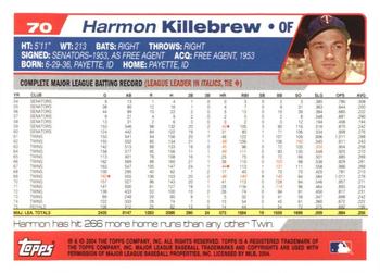 2004 Topps Retired Signature Edition #70 Harmon Killebrew Back