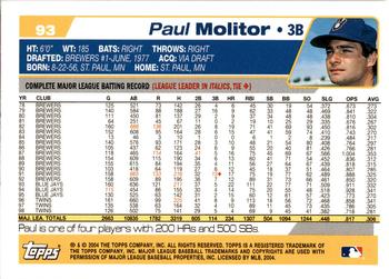 2004 Topps Retired Signature Edition #93 Paul Molitor Back