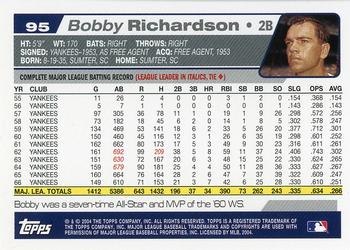 2004 Topps Retired Signature Edition #95 Bobby Richardson Back
