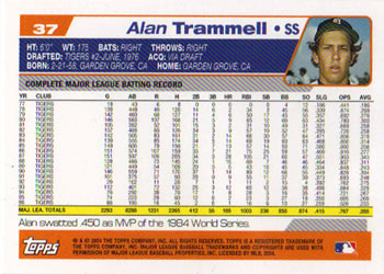2004 Topps Retired Signature Edition #37 Alan Trammell Back