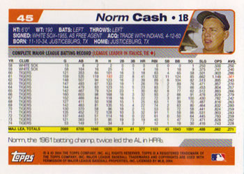 2004 Topps Retired Signature Edition #45 Norm Cash Back