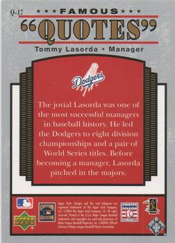2004 Upper Deck - Famous Quotes #Q-17 Tommy Lasorda Back