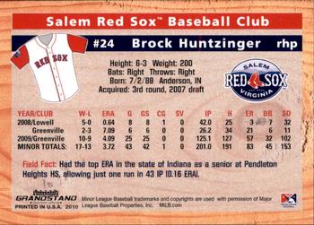 2010 Grandstand Salem Red Sox #NNO Brock Huntzinger Back
