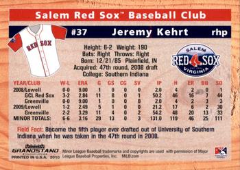 2010 Grandstand Salem Red Sox #NNO Jeremy Kehrt Back