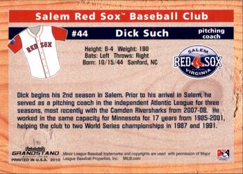 2010 Grandstand Salem Red Sox #NNO Dick Such Back