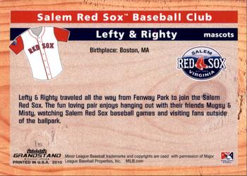 2010 Grandstand Salem Red Sox #NNO Lefty / Righty Back