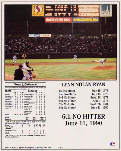 1990 TV Sports Mailbag Nolan Ryan #6 Nolan Ryan Front
