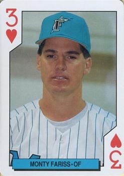 1993 Bicycle Florida Marlins Playing Cards #3♥ Monty Fariss Front