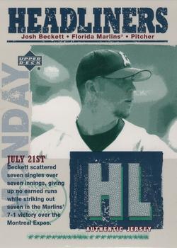 2004 Upper Deck - Headliners Jerseys #HL-JB Josh Beckett Front