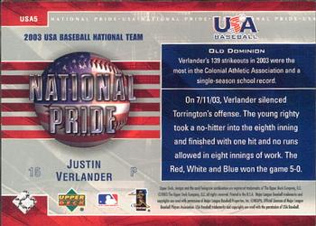 2004 Upper Deck - National Pride #USA5 Justin Verlander Back