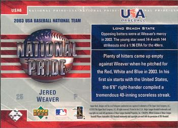 2004 Upper Deck - National Pride #USA6 Jered Weaver Back