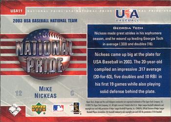 2004 Upper Deck - National Pride #USA11 Mike Nickeas Back