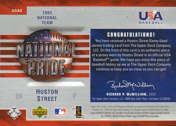 2004 Upper Deck - National Pride Uniforms Series One #USA4 Huston Street Back
