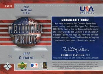 2004 Upper Deck - National Pride Uniforms Series One #USA10 Jeff Clement Back