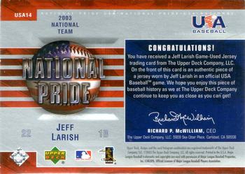 2004 Upper Deck - National Pride Uniforms Series One #USA14 Jeff Larish Back