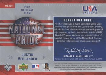 2004 Upper Deck - National Pride Uniforms Series One #USA25 Justin Verlander Back