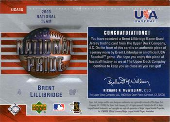 2004 Upper Deck - National Pride Uniforms Series One #USA38 Brent Lillibridge Back