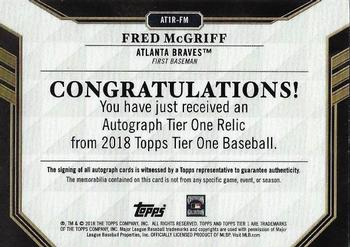 2018 Topps Tier One - Autographed Tier One Relics #AT1R-FM Fred McGriff Back