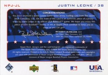2004 Upper Deck - National Pride Memorabilia Series Two #NPJ-JL Justin Leone Back