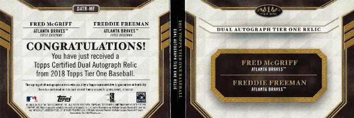 2018 Topps Tier One - Dual Autograph Tier One Relic Book #DATR-MF Fred McGriff/Freddie Freeman Back
