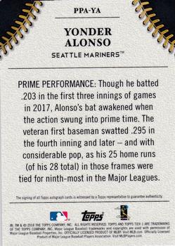 2018 Topps Tier One - Prime Performers Autographs #PPA-YA Yonder Alonso Back