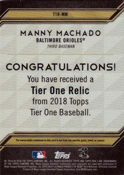 2018 Topps Tier One - Tier One Relics #T1R-MM Manny Machado Back