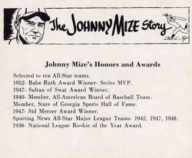 1977 The Johnny Mize Story #NNO Johnny Mize Back