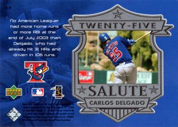 2004 Upper Deck - Twenty-Five Salute #S-9 Carlos Delgado Back