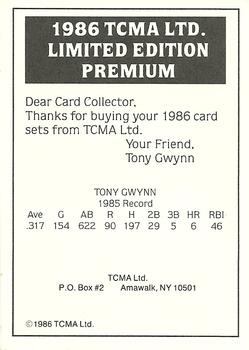 1986 TCMA Limited Autographs #NNO Tony Gwynn Back