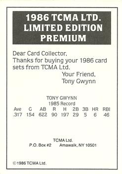 1986 TCMA Limited Autographs - Non-Autographed Promos #NNO Tony Gwynn Back