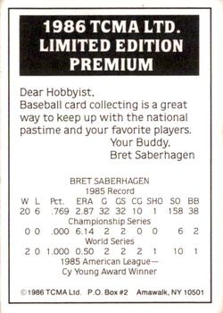 1986 TCMA Limited Autographs - Non-Autographed Promos #NNO Bret Saberhagen Back