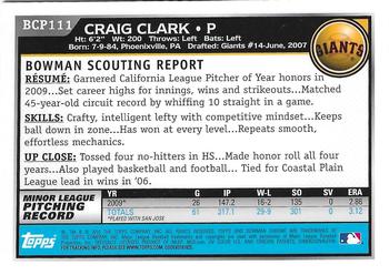 2010 Bowman Chrome - Prospects Autographs #BCP111 Craig Clark Back