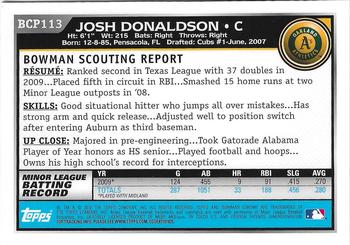 2010 Bowman Chrome - Prospects Autographs #BCP113 Josh Donaldson Back