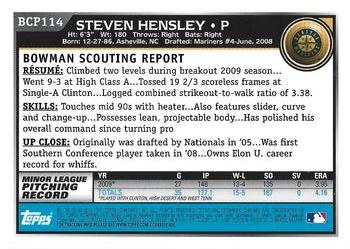 2010 Bowman Chrome - Prospects Autographs #BCP114 Steven Hensley Back