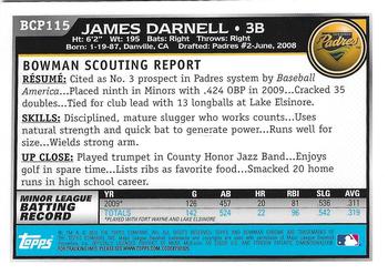 2010 Bowman Chrome - Prospects Autographs #BCP115 James Darnell Back