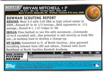 2010 Bowman Chrome - Prospects Autographs #BCP118 Bryan Mitchell Back