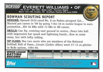2010 Bowman Chrome - Prospects Autographs #BCP200 Everett Williams Back