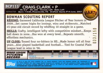 2010 Bowman Chrome - Prospects Autographs Blue Refractors #BCP111 Craig Clark Back