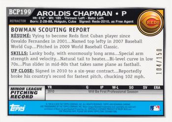 2010 Bowman Chrome - Prospects Autographs Blue Refractors #BCP199 Aroldis Chapman Back