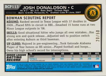 2010 Bowman Chrome - Prospects Autographs Gold Refractors #BCP113 Josh Donaldson Back