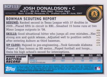 2010 Bowman Chrome - Prospects Autographs Refractors #BCP113 Josh Donaldson Back
