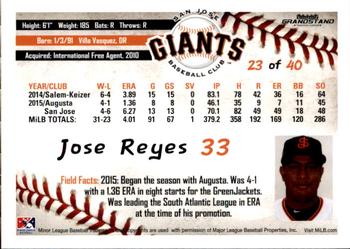 2016 Grandstand San Jose Giants #23 José Reyes Back