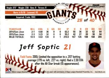2016 Grandstand San Jose Giants #28 Jeff Soptic Back