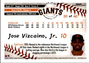 2016 Grandstand San Jose Giants #30 Jose Vizcaino Jr. Back