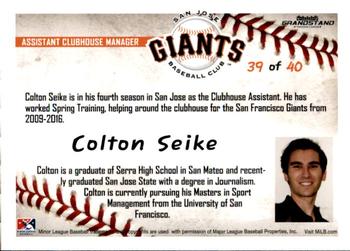 2016 Grandstand San Jose Giants #39 Colton Seike Back