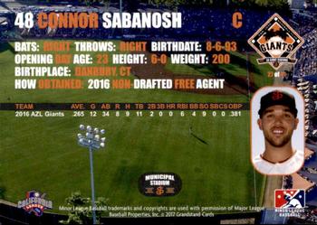 2017 Grandstand San Jose Giants #NNO Connor Sabanosh Back